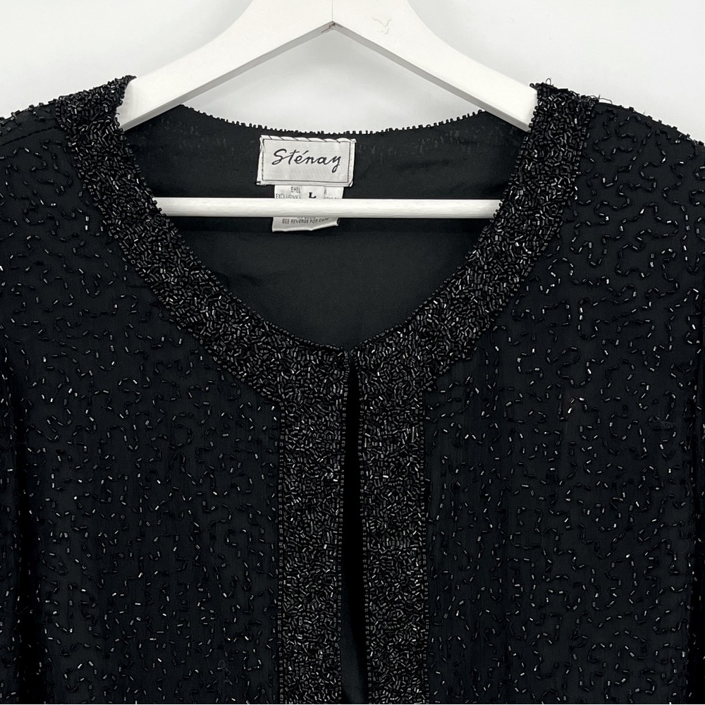 Vintage Stenay 100% Silk Jacket Black Beaded Jacket Large Formal CocktailEvening